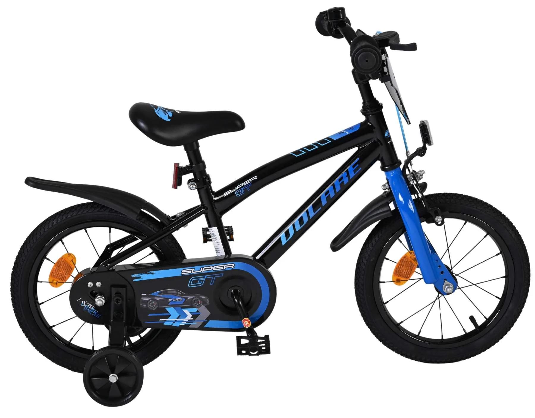 Volare Super GT Kinderfiets Zwart/Blauw Handrem+Terugtraprem 14 inch