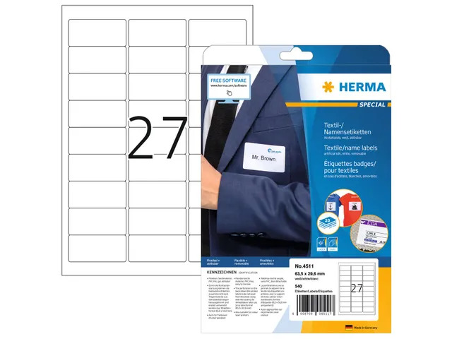 Herma Textieletiketten A4 Wit 20 per vel