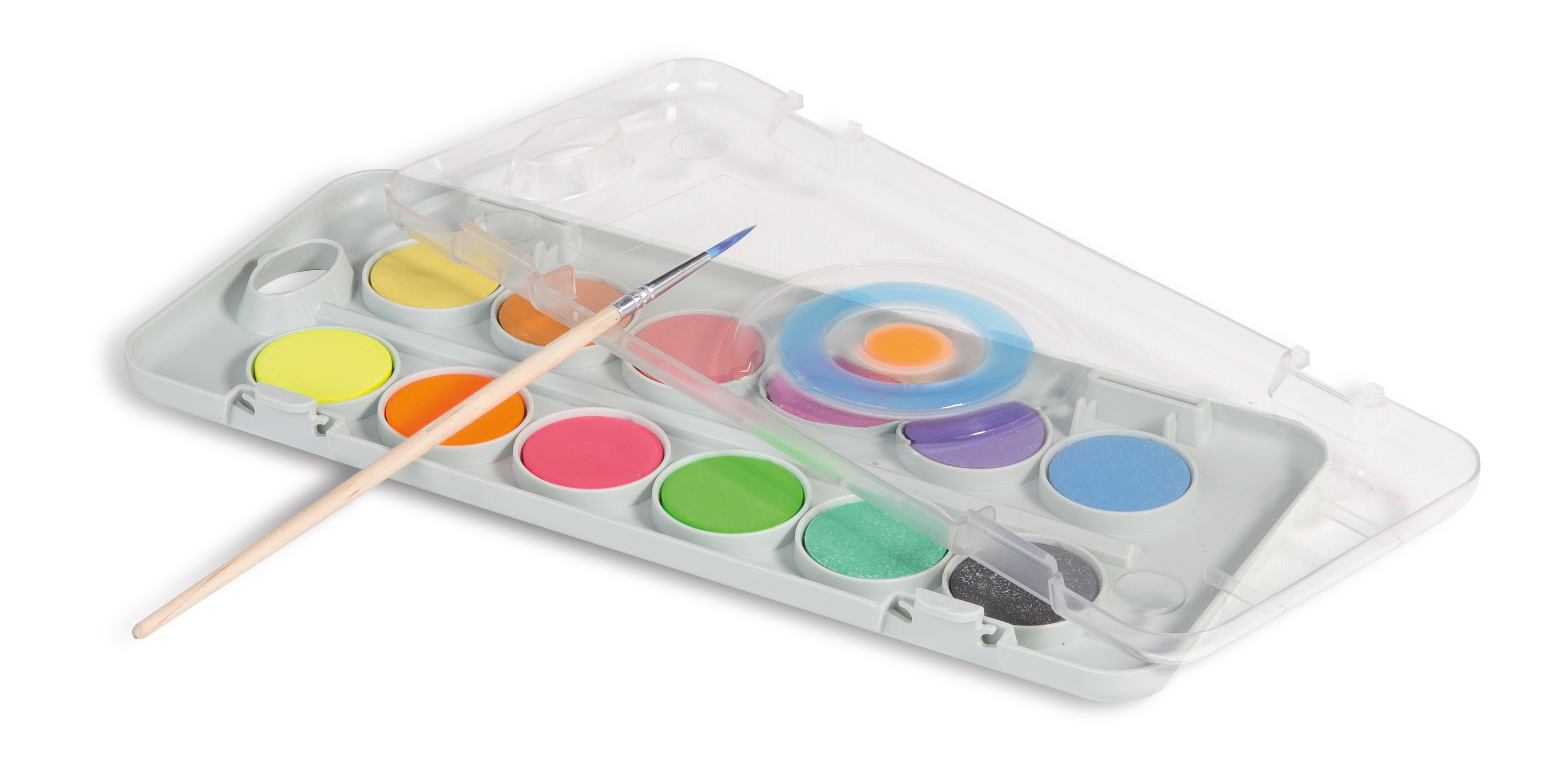 Primo Plakkaatverf 8 metallic Kleuren + 4 Fluo Nappen + Mengpalet + Penseel
