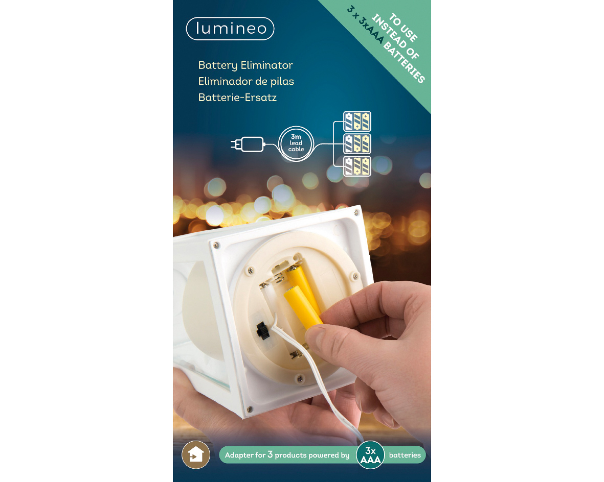 Lumineo Batterijvervanger 4.5V 3x AAA voor 3 Toestellen - 2.55m Kabel Wit