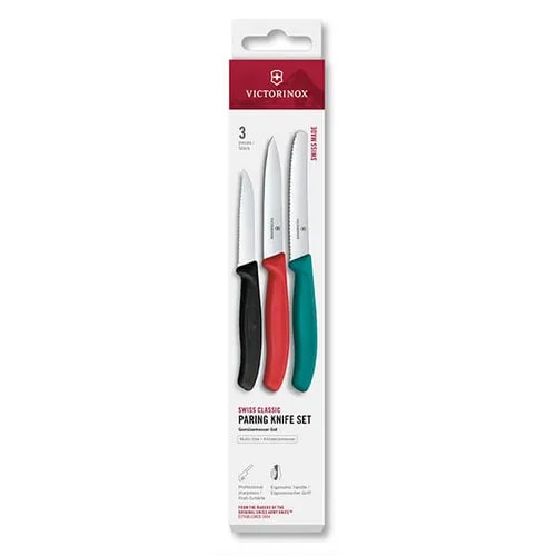 Victorinox Set Schilmes Zwart 8cm / Rood 10cm & Tafelmes Groen 11cm - 3-delig - Tomatenmes
