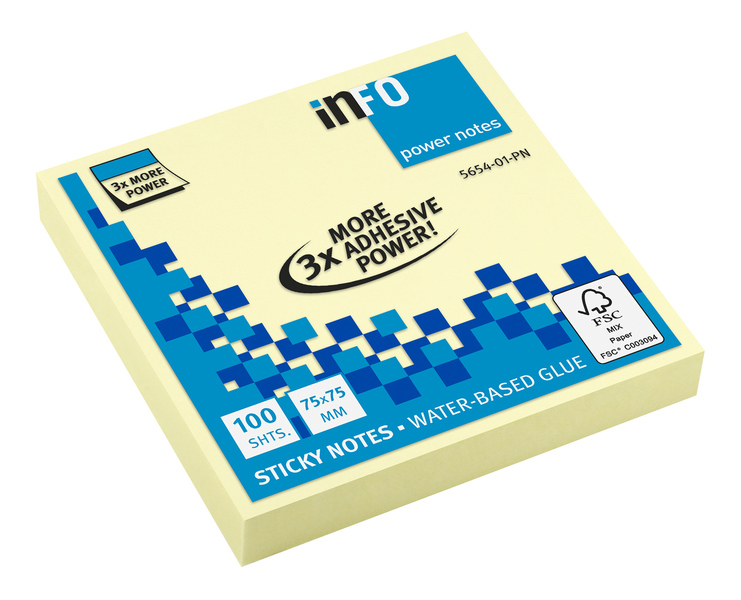Info Sticky Power Notes Geel 75x75 mm 100 vel