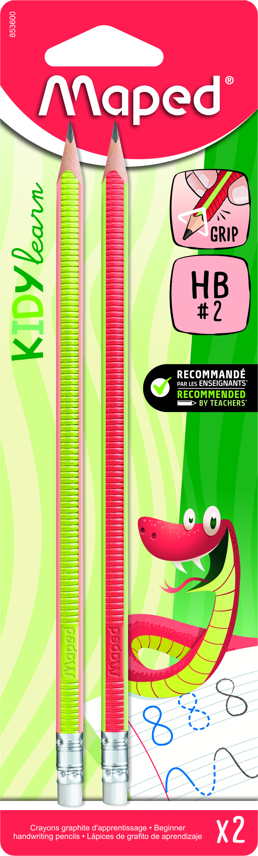 Maped Kidy Learn Potlood HB met Grip 2 stuks - assorti - Blister