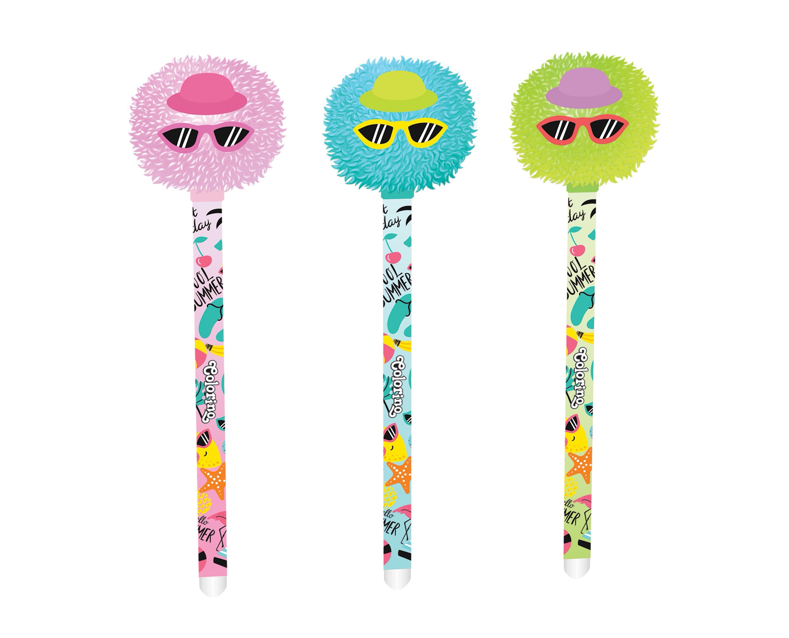 Uitwisbare Balpen Pompon Summer assorti - prijs per stuk
