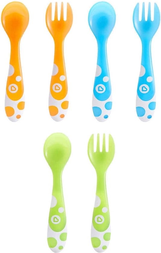 Munchkin Bestek Vork&Lepel Easy-Grip Oranje-Blauw-Groen 6 stuks