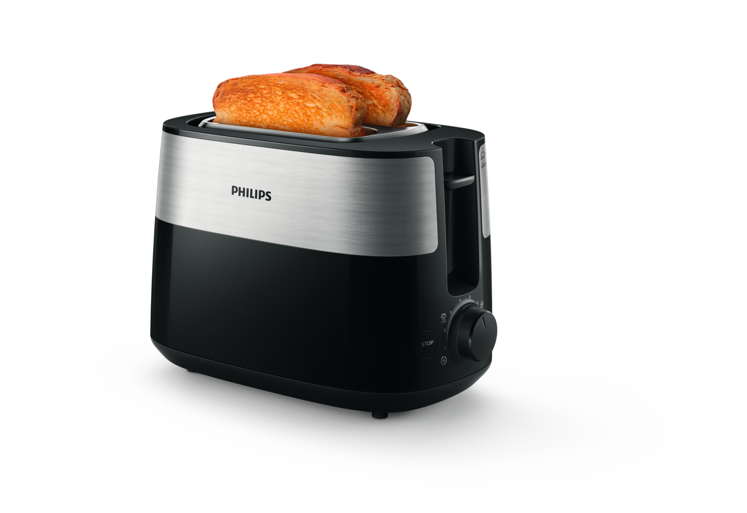 Philips Daily HD2615/90 Broodrooster 2 korte sleuven, 8 inst., Zwart/Inox
