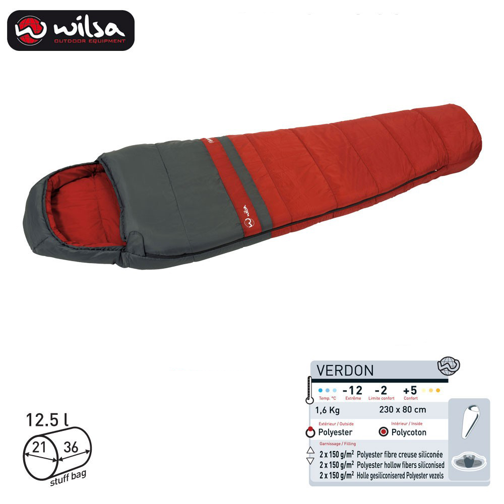 Wilsa Slaapzak Verdon 230x80cm Grijs/rood