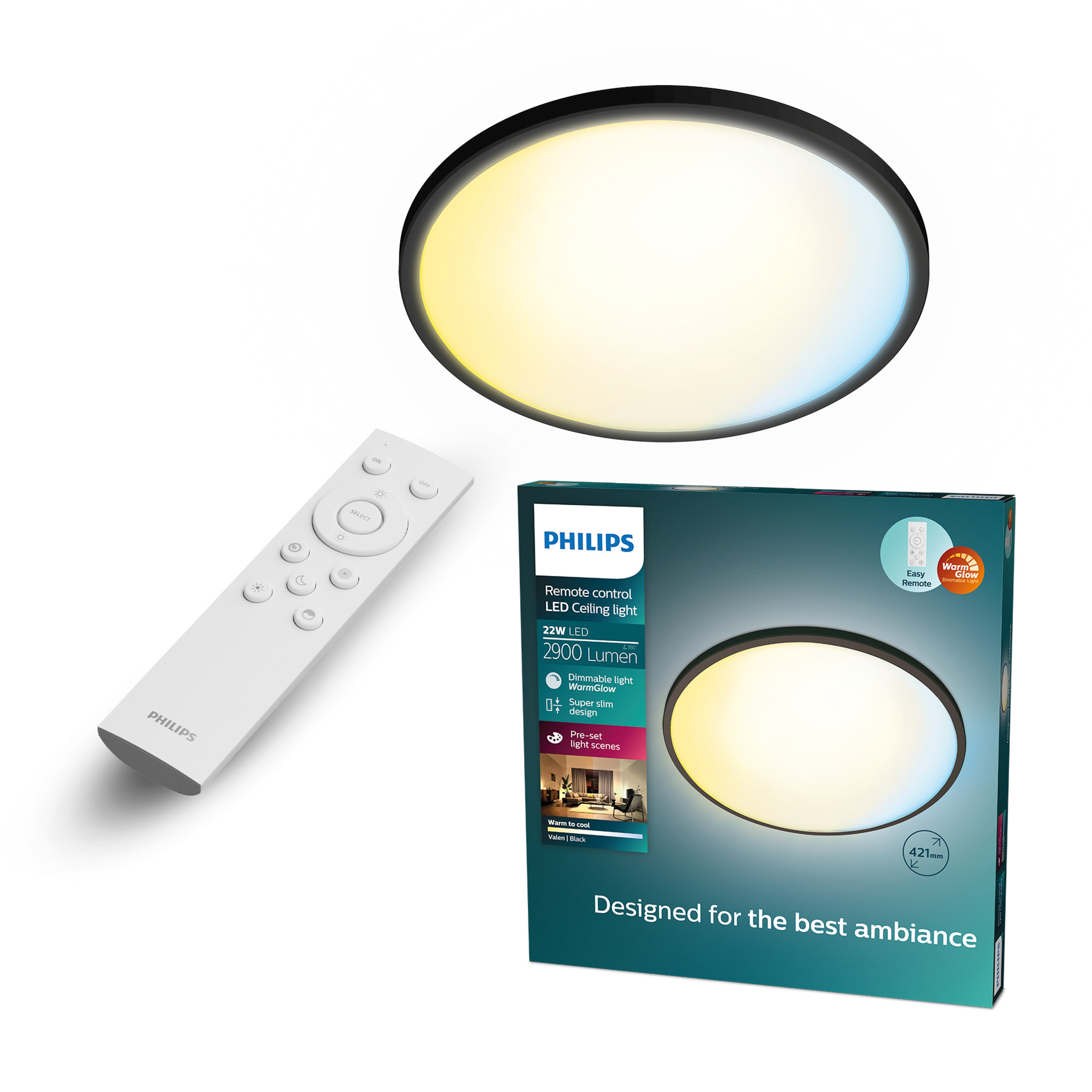 Philips Valen Plafondlamp Rond Zwart 42.1 cm 22W 2900lm 2200-6500K