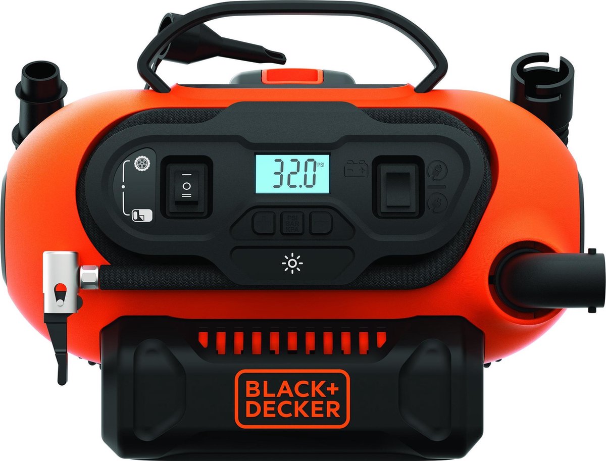 Black+Decker Multifunctionele Compressor 220/12V/18 Volt batt. 160 psi/ 11 bar