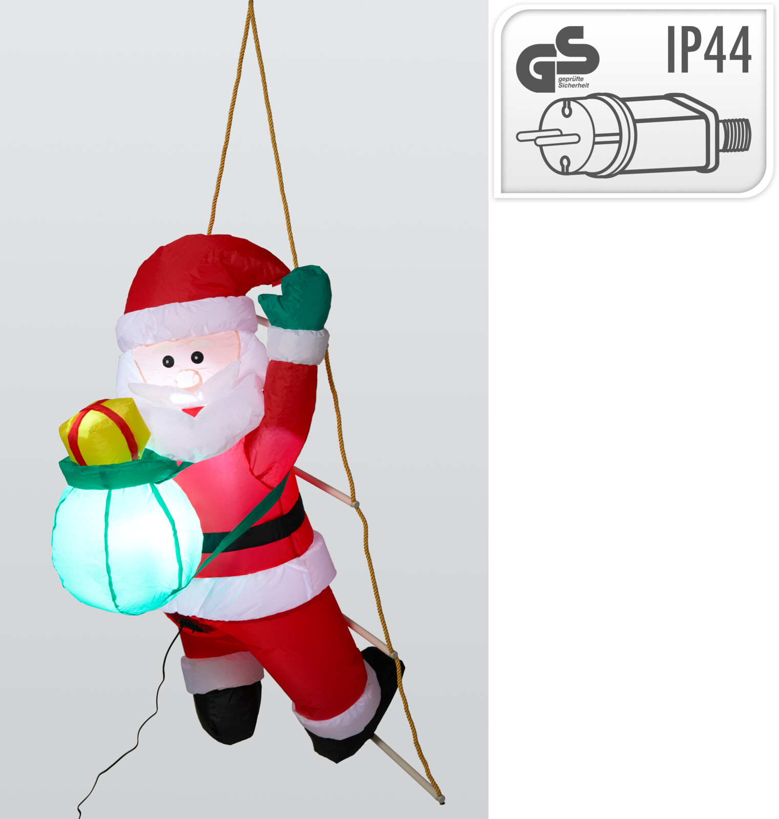 Kerstman LED Opblaasbaar 45x65x122 cm - met Adapter - Hangend