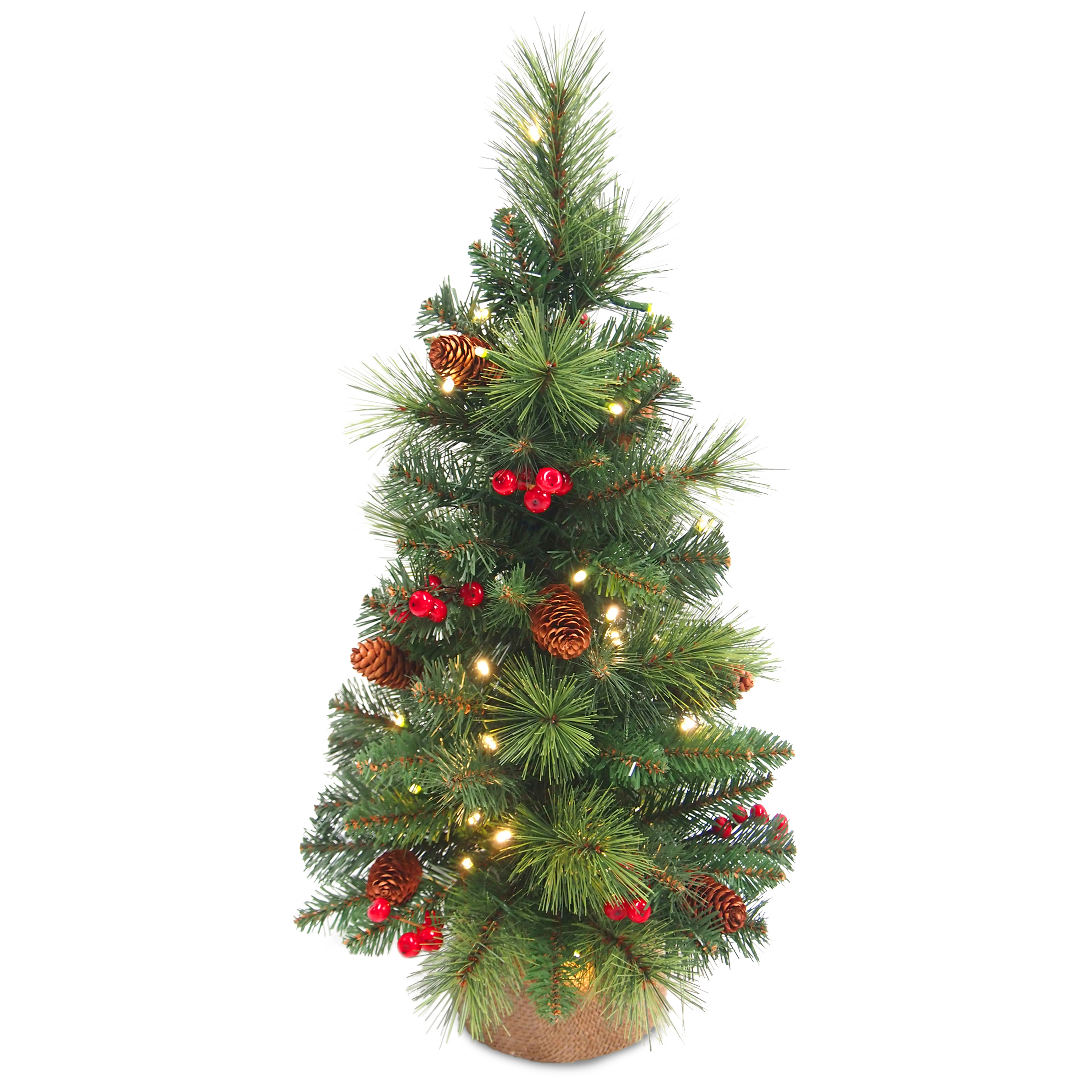 Kerstboom Everyday Miniature Pine Cone & Berry LED 81x46cm - 100 Tips - 50 leds - PVC - in Jute Zak