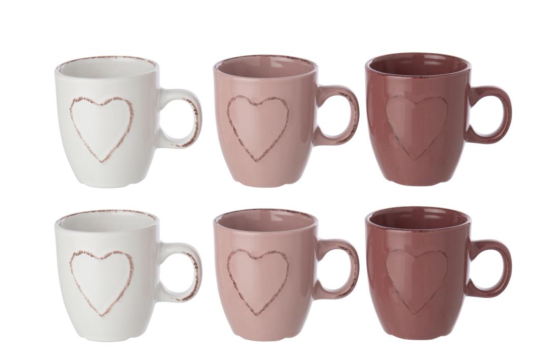 J-Line Koffietas met Hart 4.5x7.5 cm set 2 stuks - assorti - prijs per set