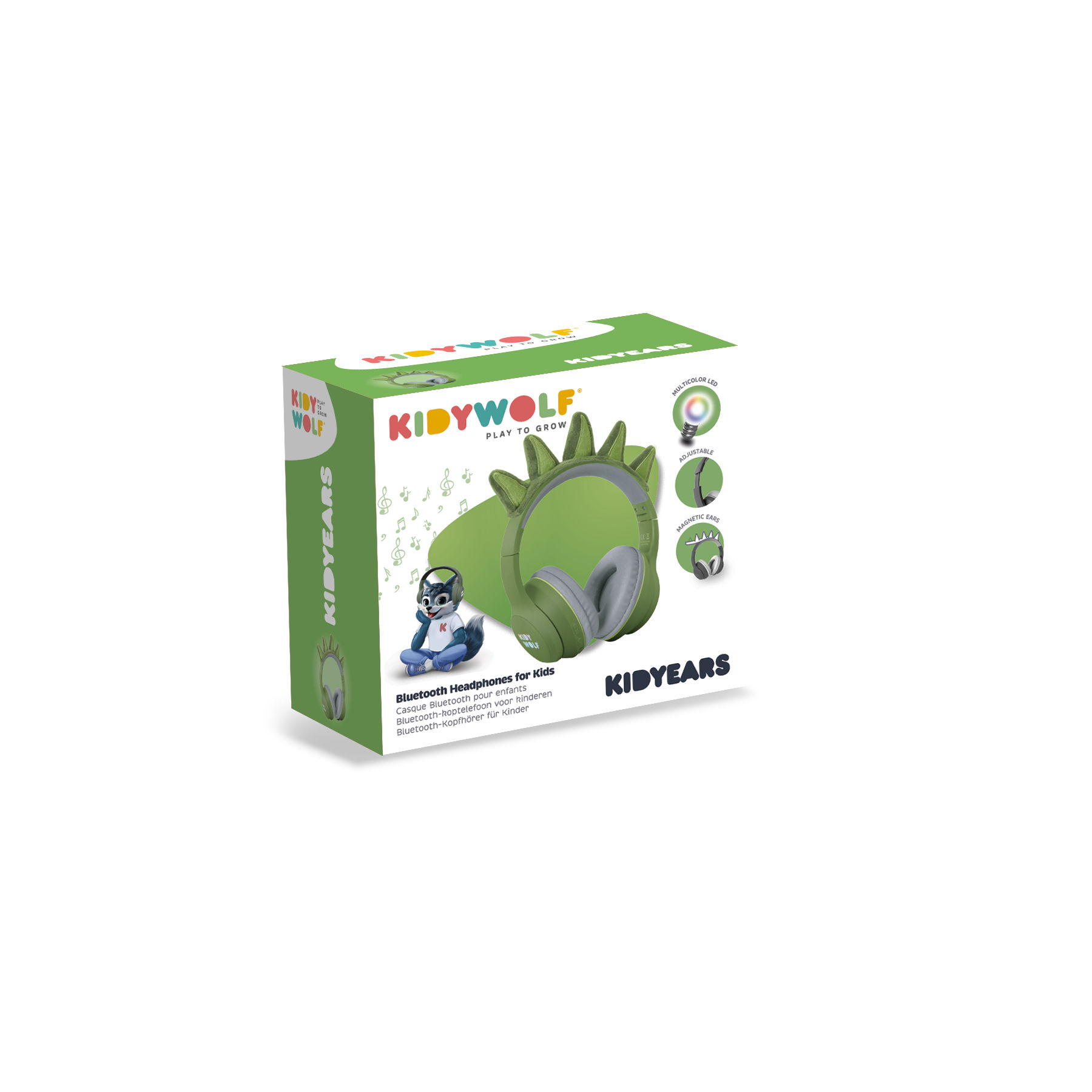 Kidywolf Kidyears - Bluetooth Hoofdtelefoon, 85dB mode, Dino Kidywolf Kidyears - Bluetooth Hoofdtelefoon, 85dB mode, Dino