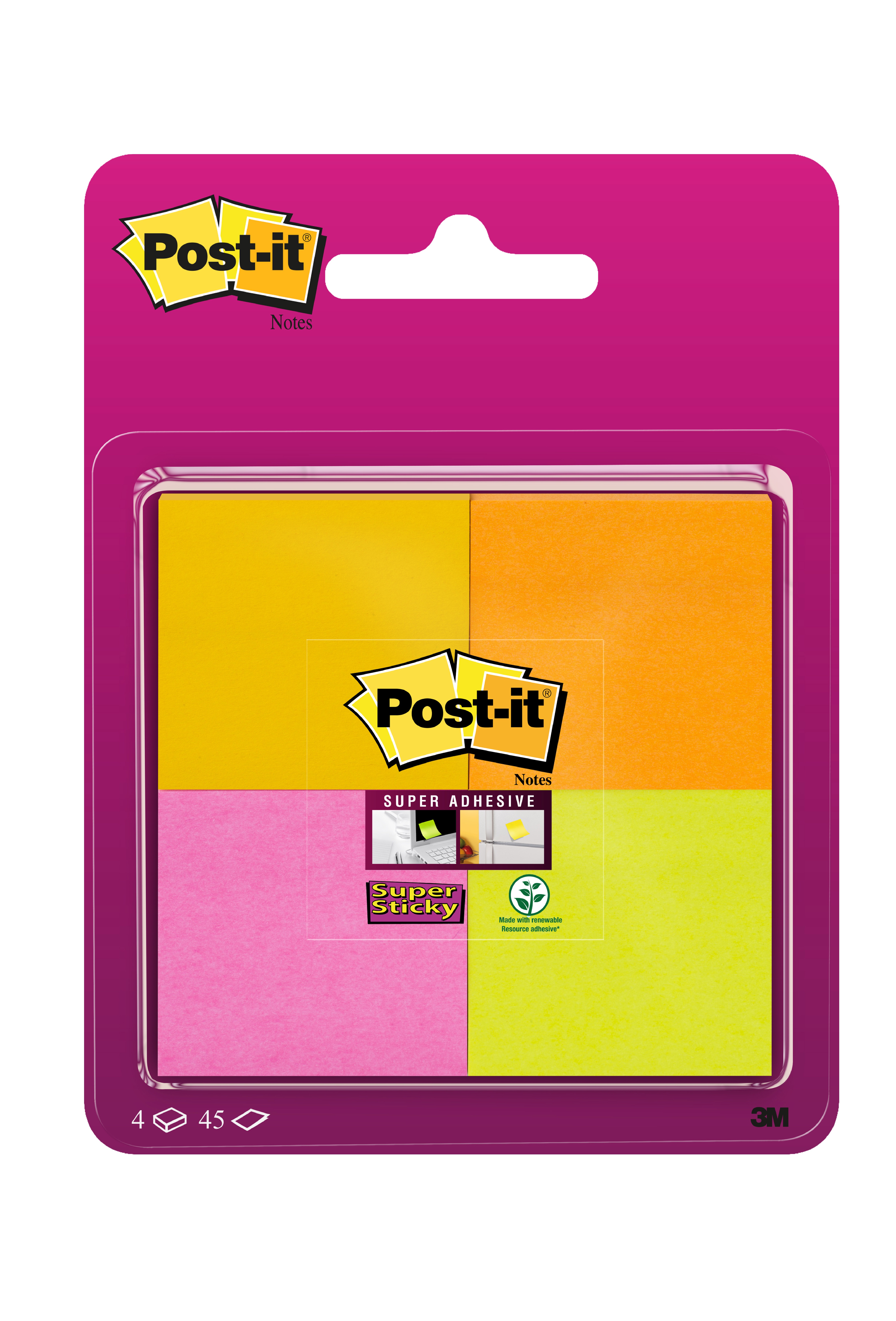 Post-It Notes Super Sticky 51X51mm - 4 Blokken Assorti
