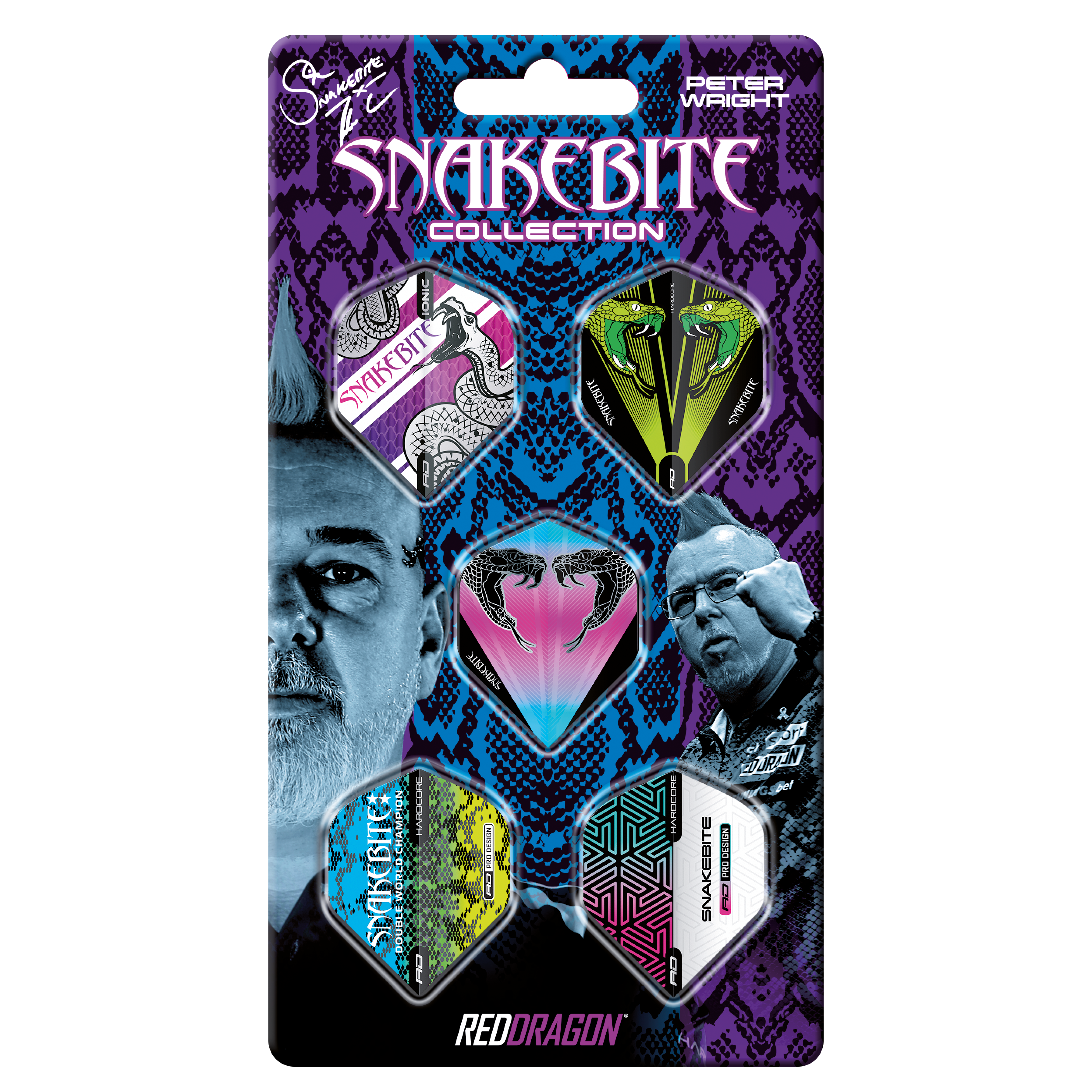 Red Dragon Snakebite Peter Wright Dart Flights 5 stuks