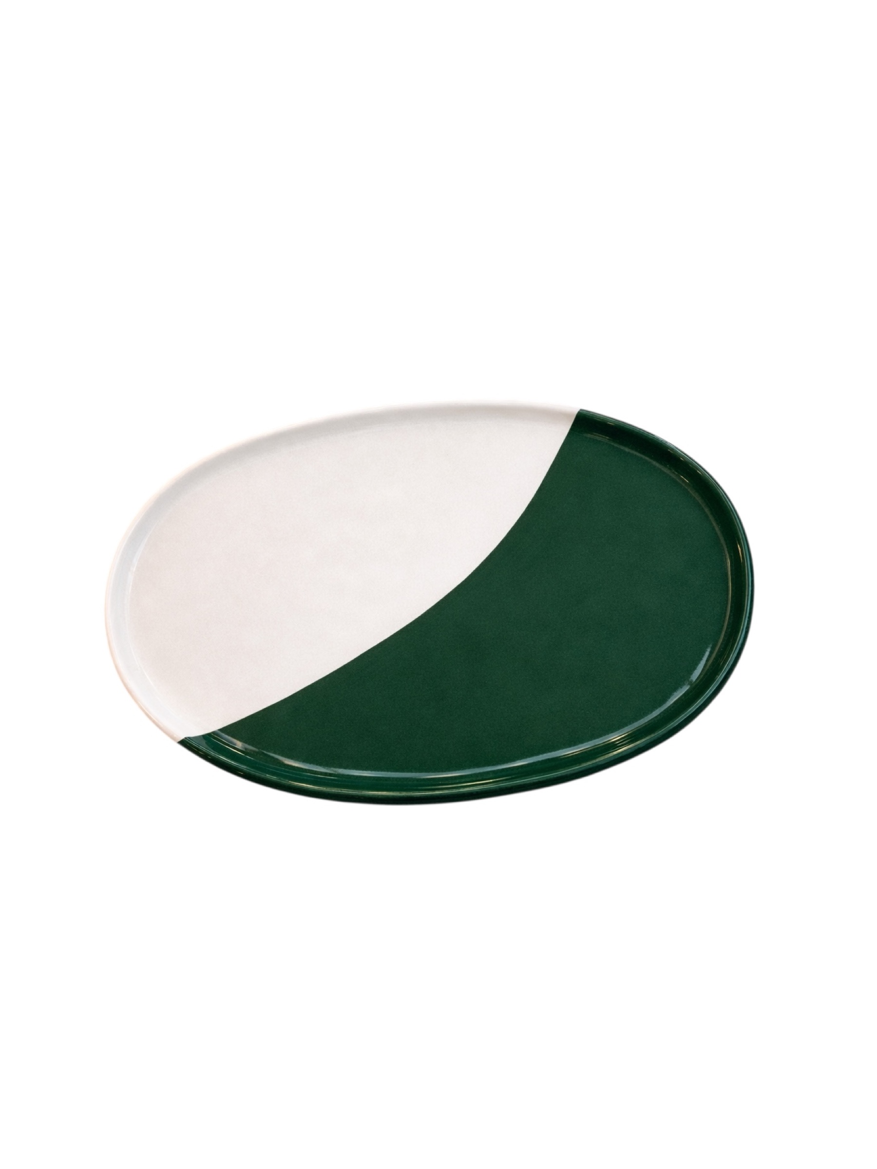 Val Pottery Tapasschaal Dark Green Splash 28x18x2 cm - Ovaal - Handgemaakt Keramiek