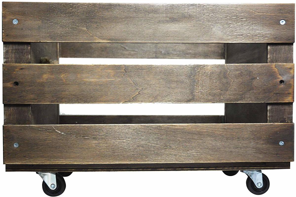 Wooden LP-Crate Op 4 Wielen