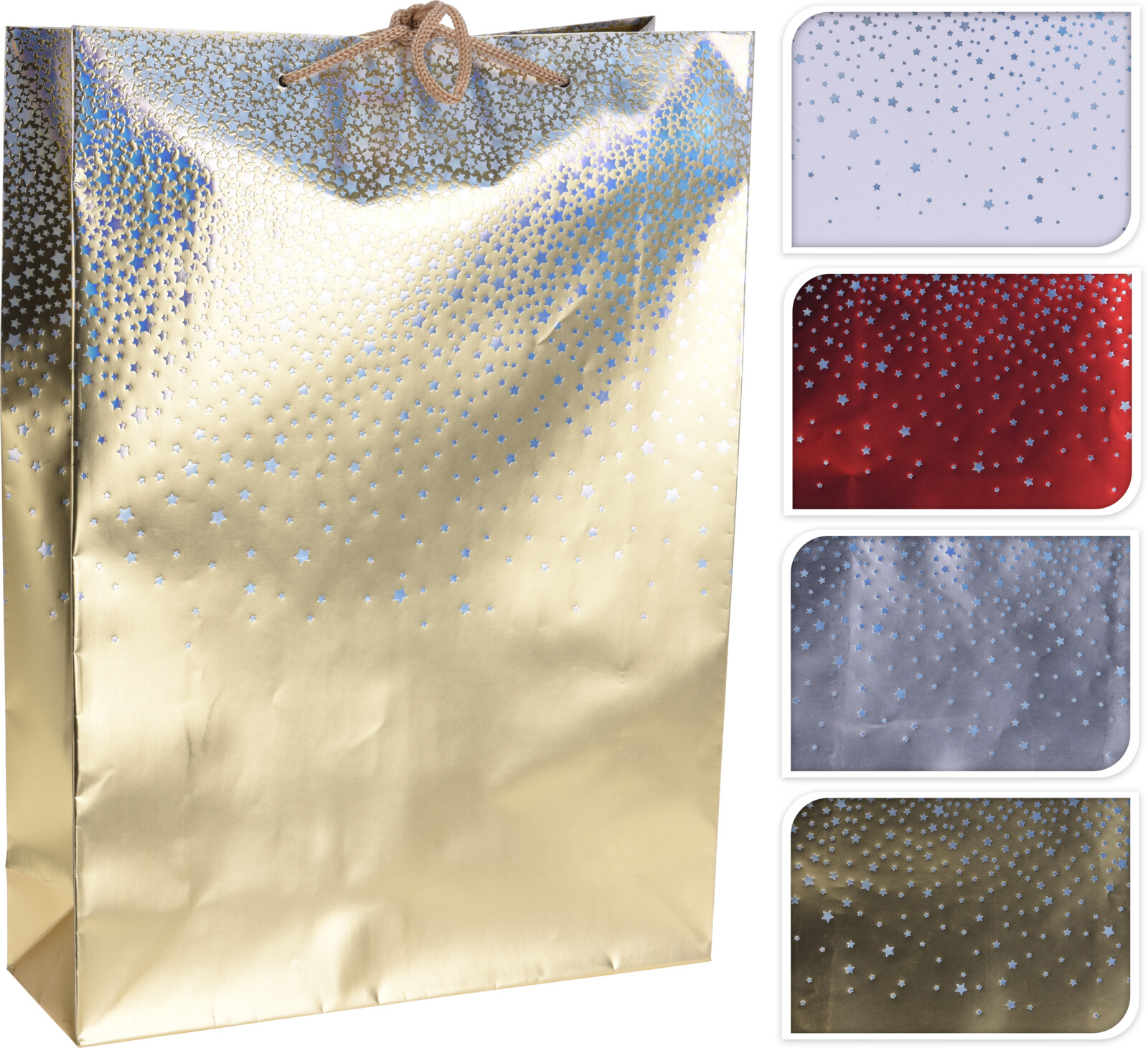 Geschenkzak met Sterren 25x8.5x34.5 cm - assorti - prijs per stuk
