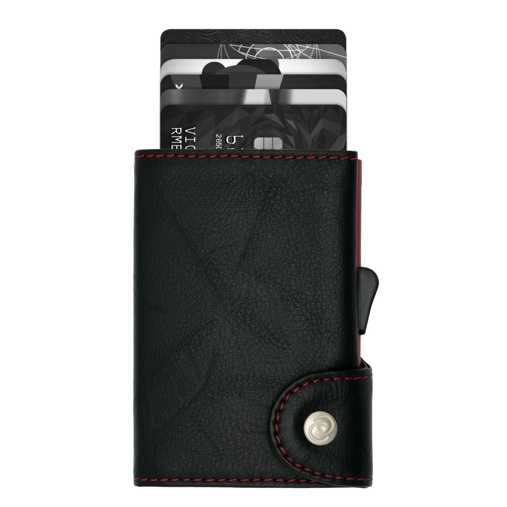 C-Secure Kaarthouder/Portefeuille Leder 4-7 Kaarten - Black - Embossed Red