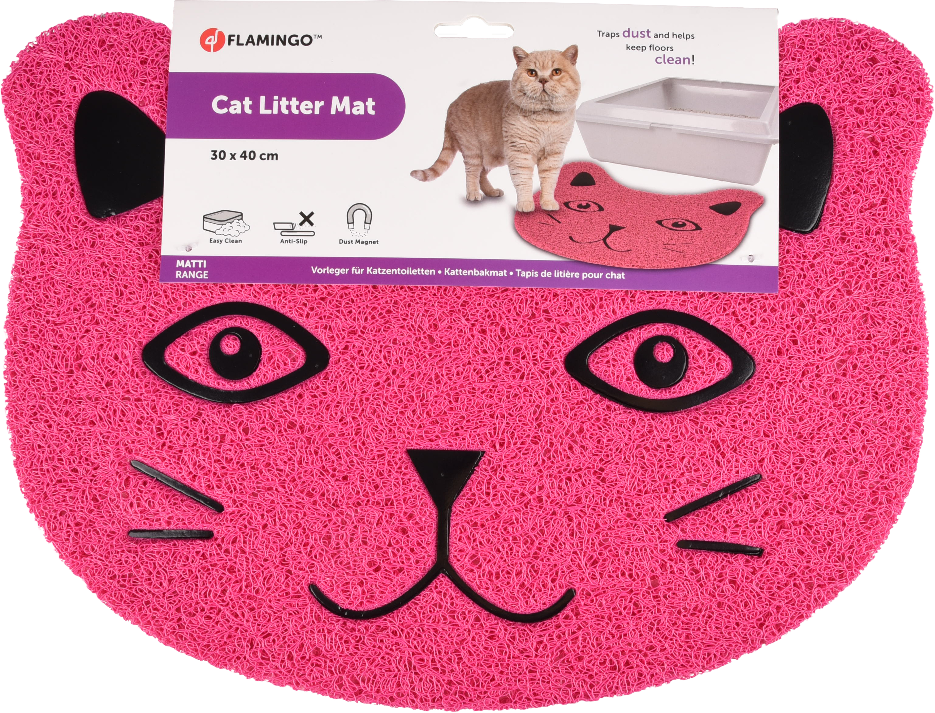 Flamingo Kattenbakmat Pancho Roze Met Kattengezichtje 40x30x0.5 cm