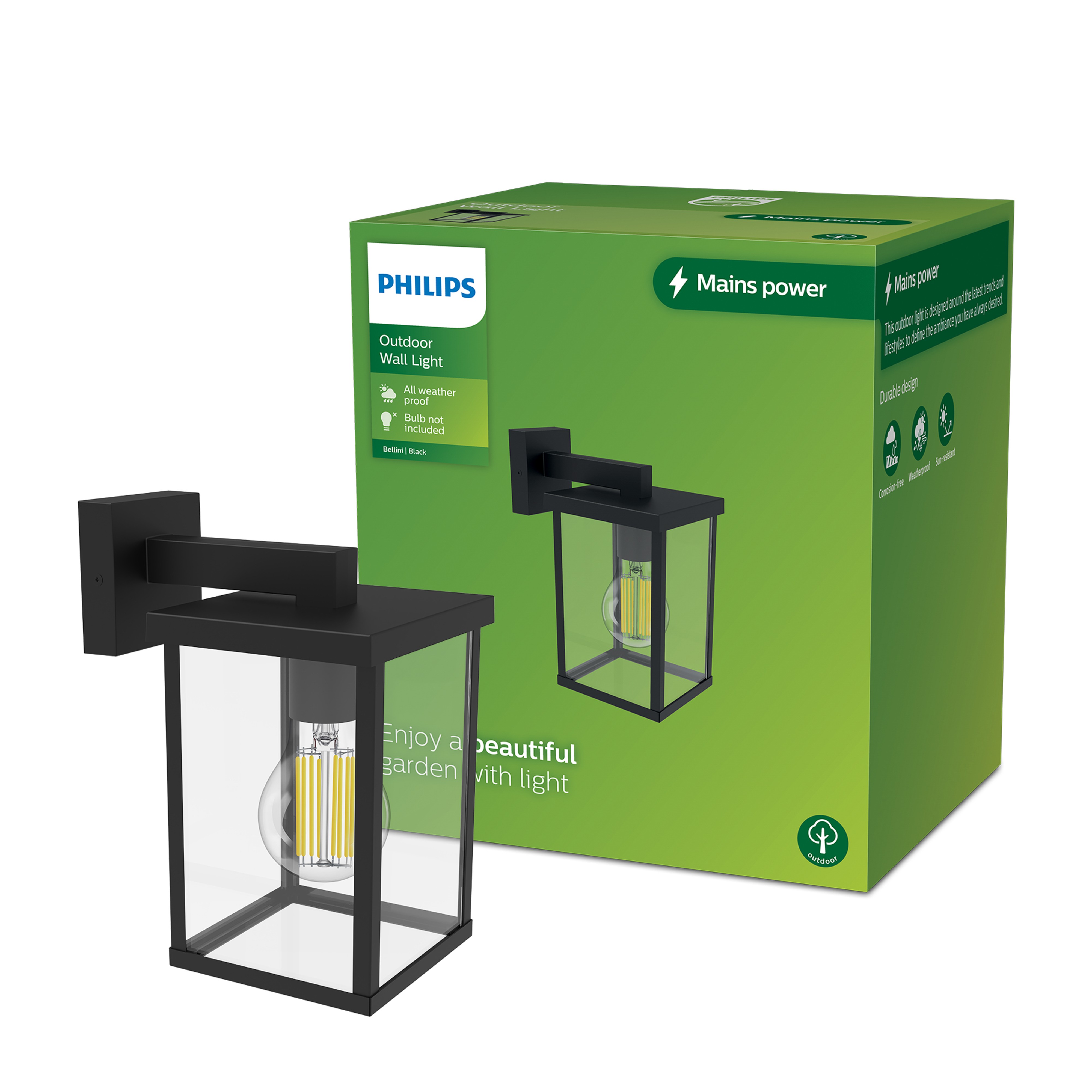 Philips Bellini Wandlicht Outdoor Zwart 25W