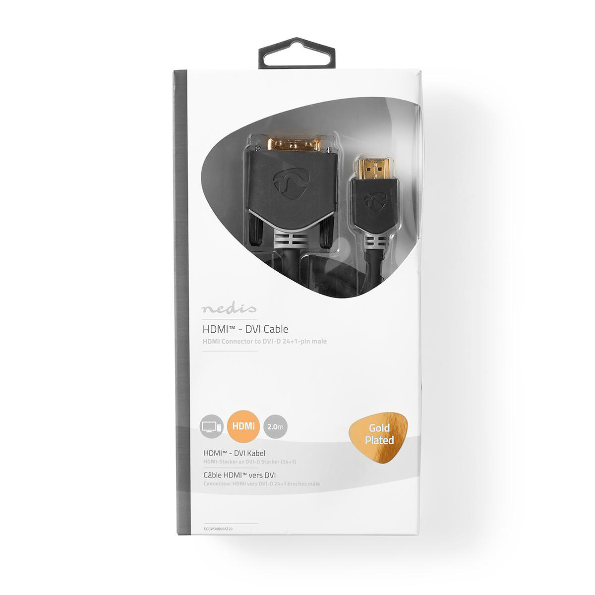 Nedis DVI-HDMI kabel DVI-D Male - HDMI connector 2 meter grijs