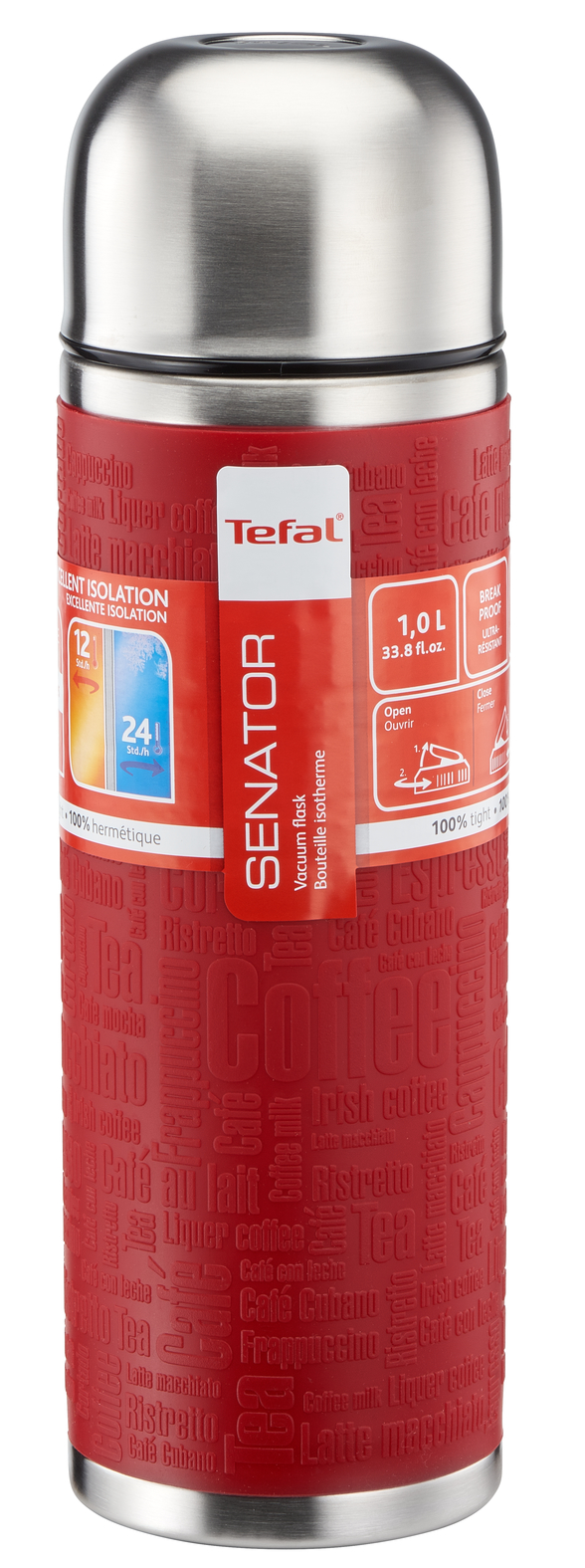 Tefal/Emsa Isoleerfles Safe Loc Senator 1L RVS - Sleeve Red