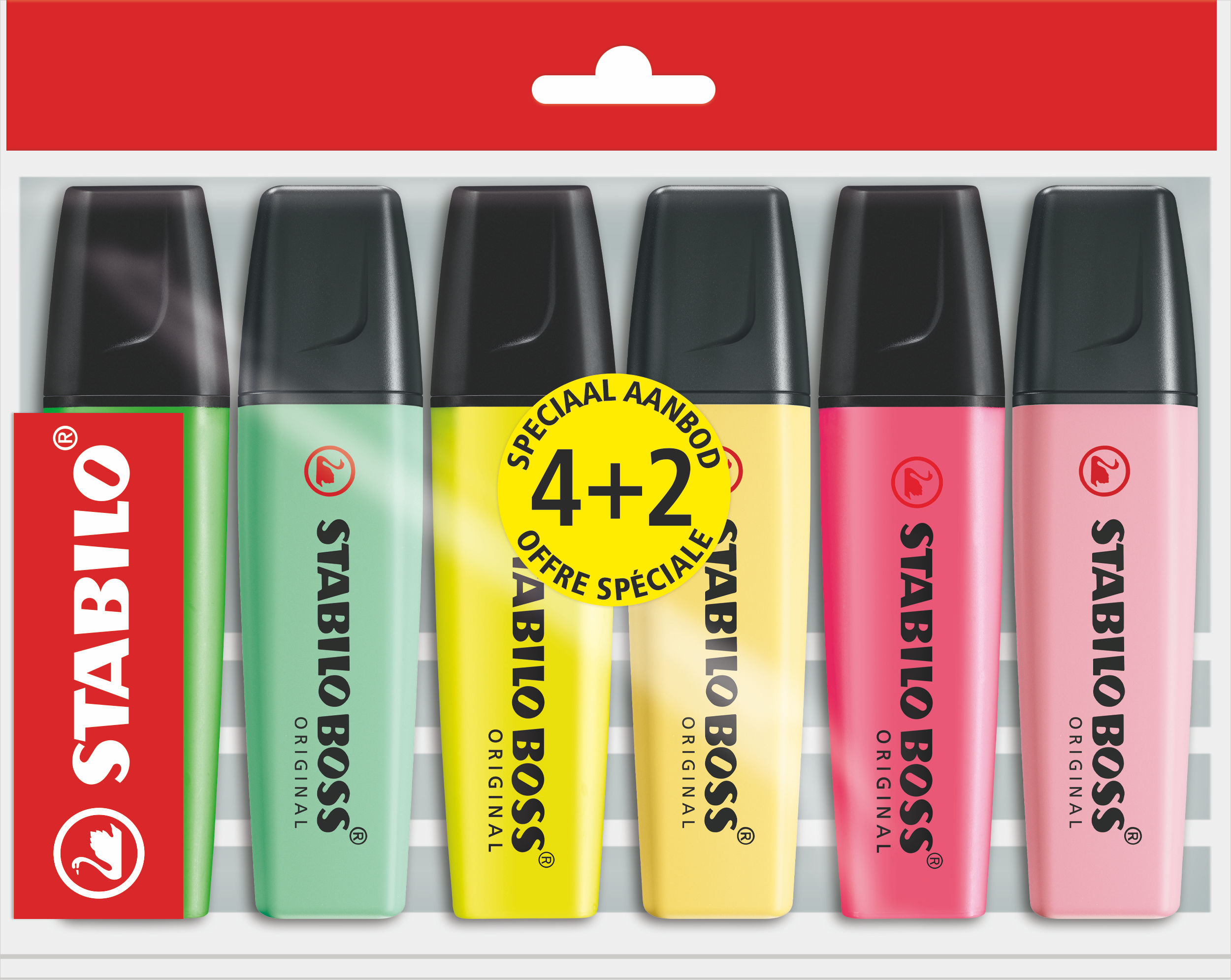 STABILO Markeerstift Boss Original Fluo-Pastel ECO-Wallet 4+2 Gratis