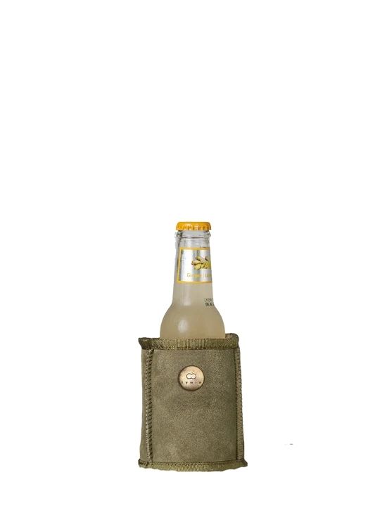 Kywie Blikjes-/Flesjeskoeler Koozie Khaki Suede 8.6x10.5 cm - 100% Schapenvacht - Wol Khaki - 330ml