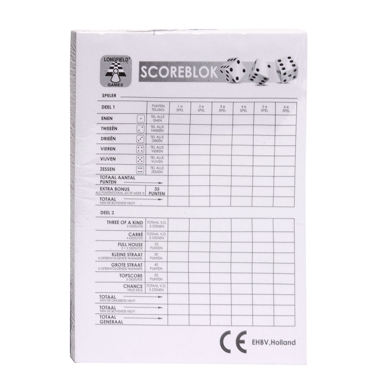 Longfield Games Yahtzee Scoreblok Wit 100 Vellen