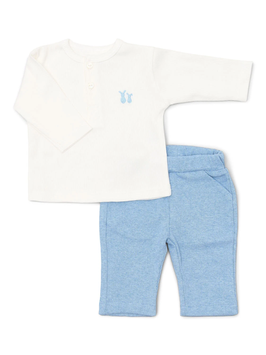 Poetree Broek+T-shirt Luc Rib Denim Blue-Off White