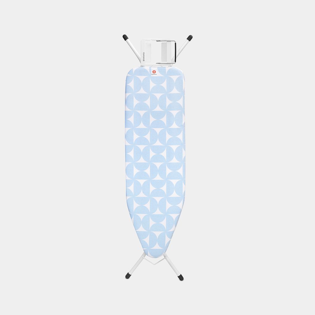 Brabantia Strijkplank B 124x38 cm Fresh Breeze White - met Strijkijerzhouder - Katoenen Hoes - Verstelbare Hoogte 69-96cm
