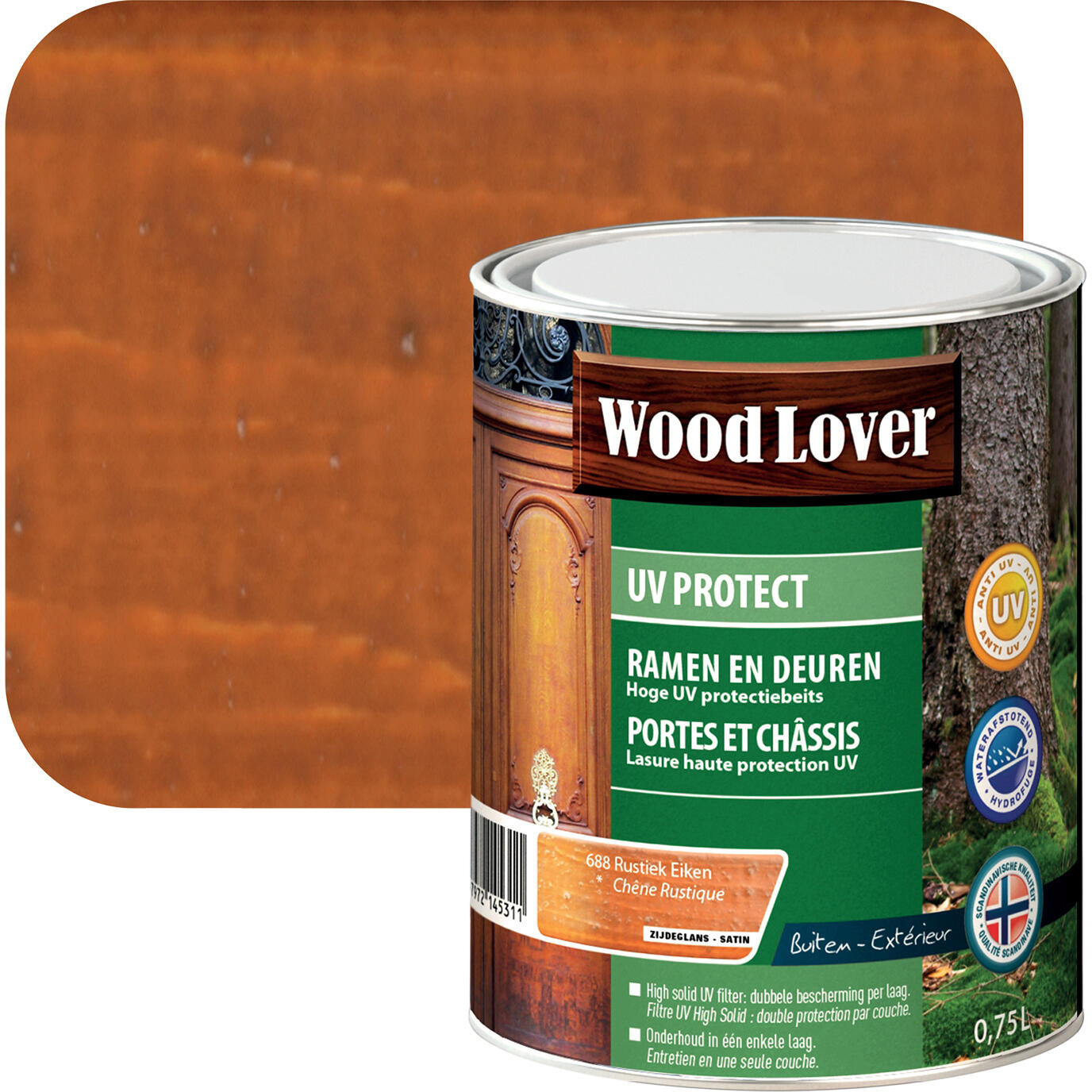 Woodlover Protech UV Satin 0.75 l Rustiek Eiken