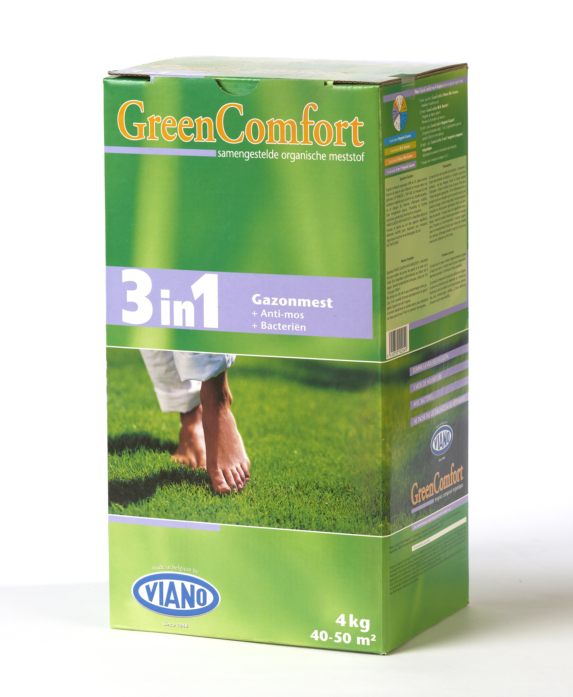 VIANO Greencomfort 3-in-1 40-50 m2 Gazonmest-Antimos-niet meer Verticuteren 4 kg