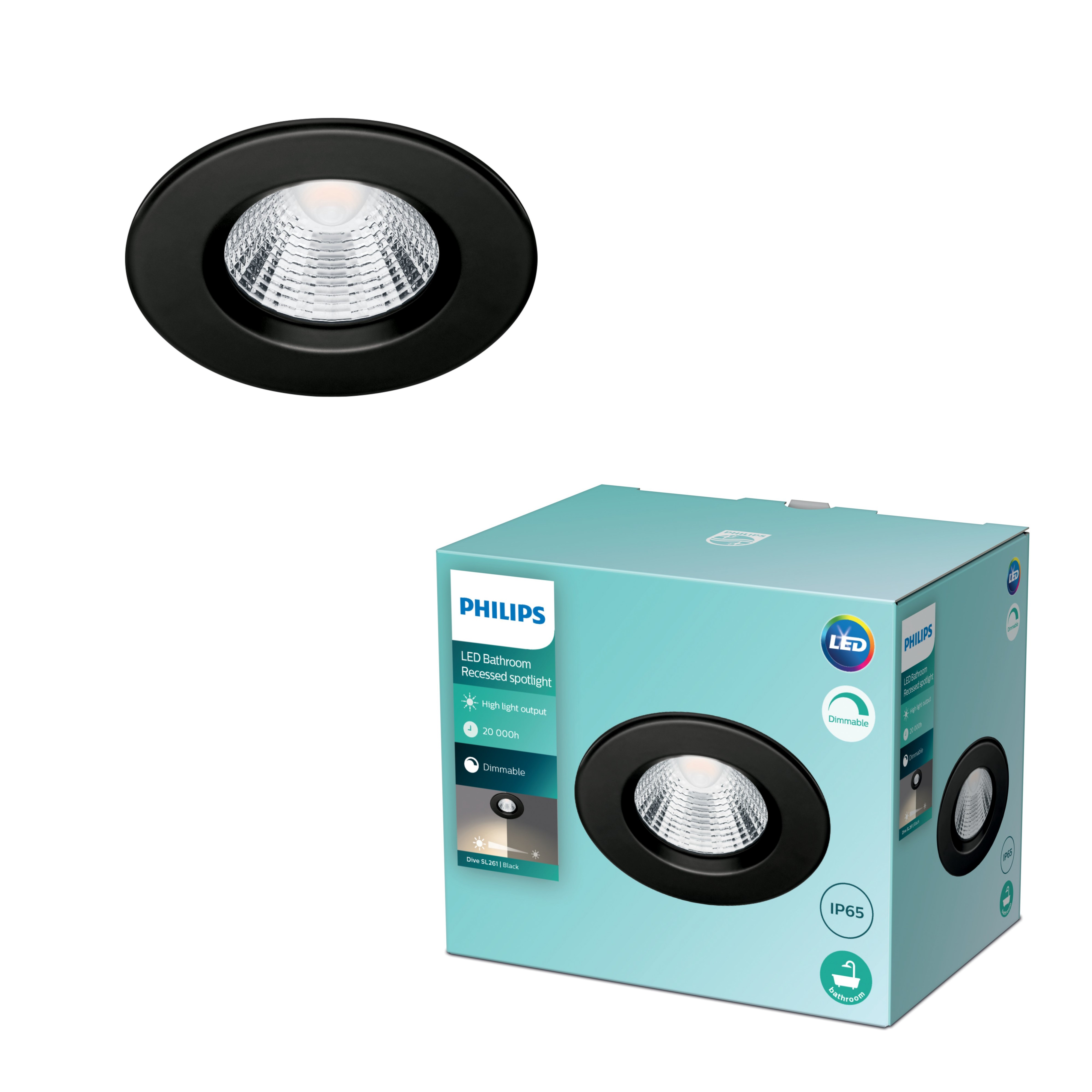 Philips Inbouwspot Dive SL261 Zwart 85 mm GU10 5.5W Dimbaar IP20 Badkamer