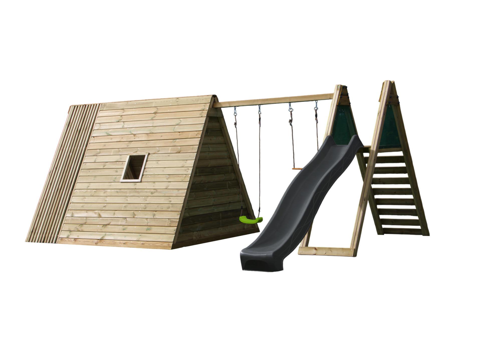 BnB Wood Totem Tipi Speelhuis met Schommel en grijze Glijbaan