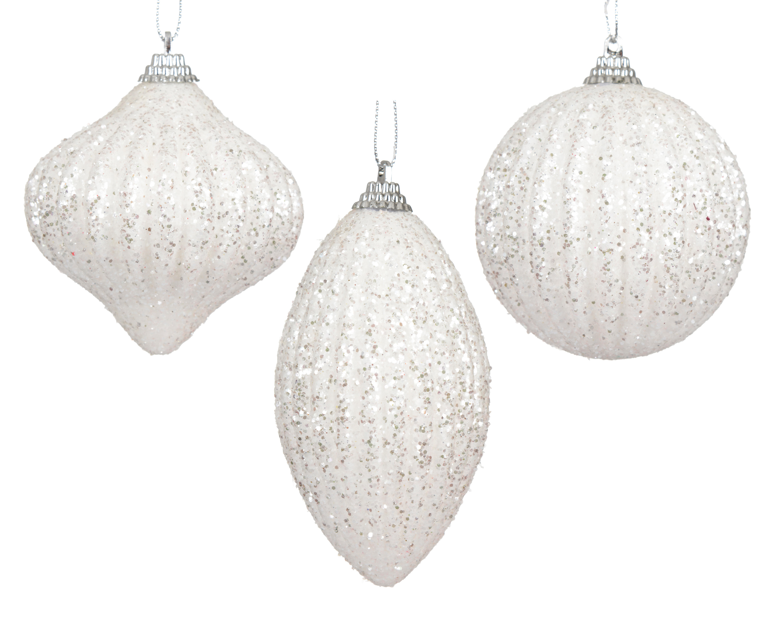 Kerstbal Foam Winterwit 8cm - Glitter - assorti - prijs per stuk