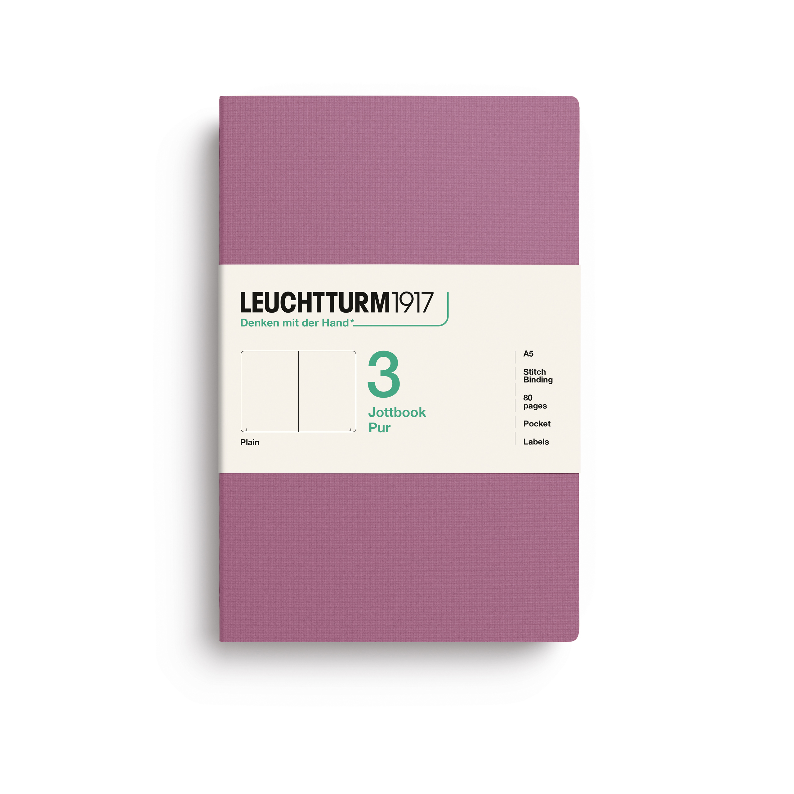 Leuchtturm 1917 Jottbook Pur Notitieboek A5 Blanco 80 vel Dusty Rose - 3 stuks