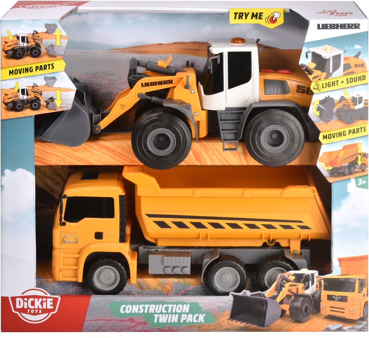 Construction Twin Pack, 2 Constrctievoertuigen met licht en geluid