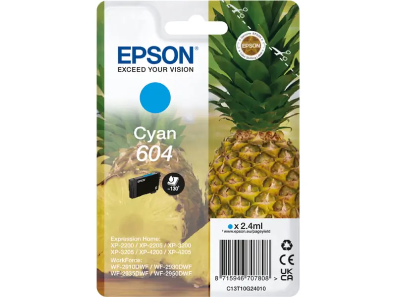 EPSON Inktcartridge C13T10G24010 nr. 604 Cyaan - 130 pag's - 2.4 ml