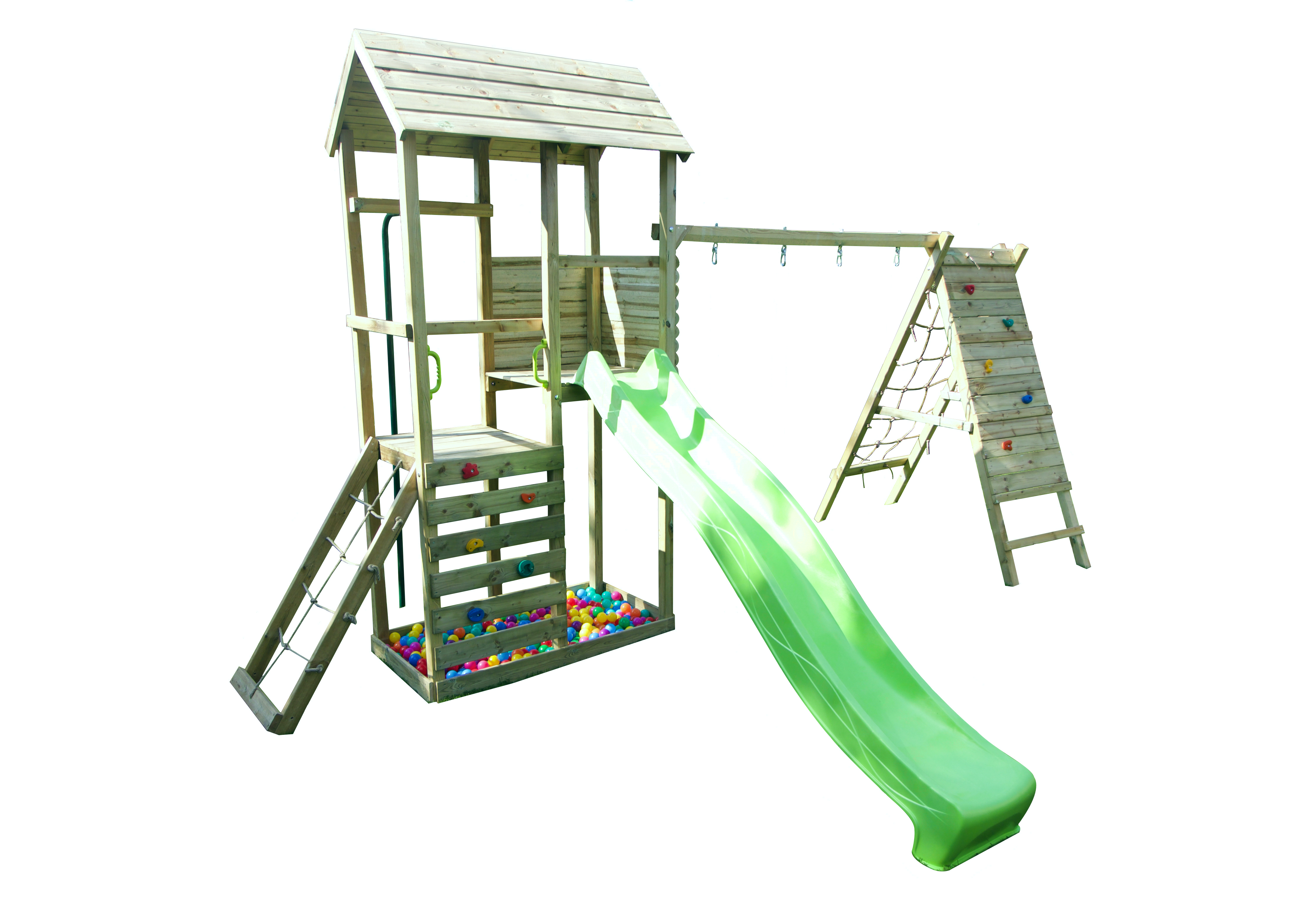 BnB Wood Louna Speeltoren met groene Glijbaan