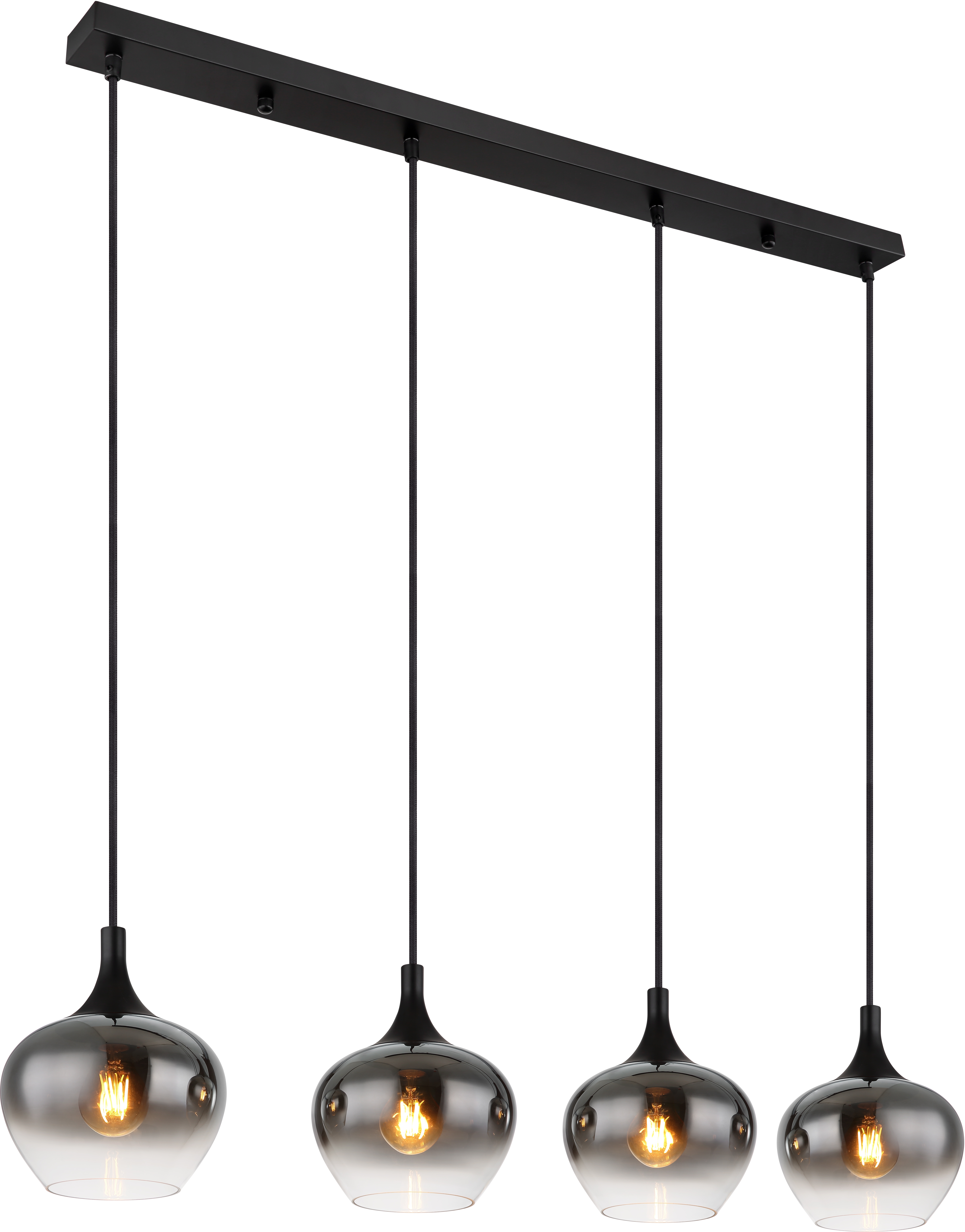 Globo Hanglamp Maxy Mat Zwart Rookglas 4x E27
