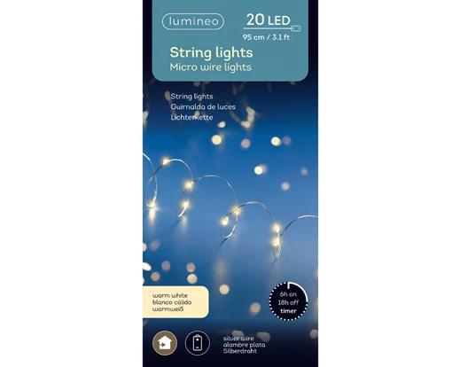 Strengverlichting Micro LED 95cm - 20 leds - Silver/Warm White - Indoor - Kerstverlichting