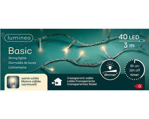 Kerstverlichting LED Basic 3m - 40 leds - Transparant/Warm Wit - In/Outdoor