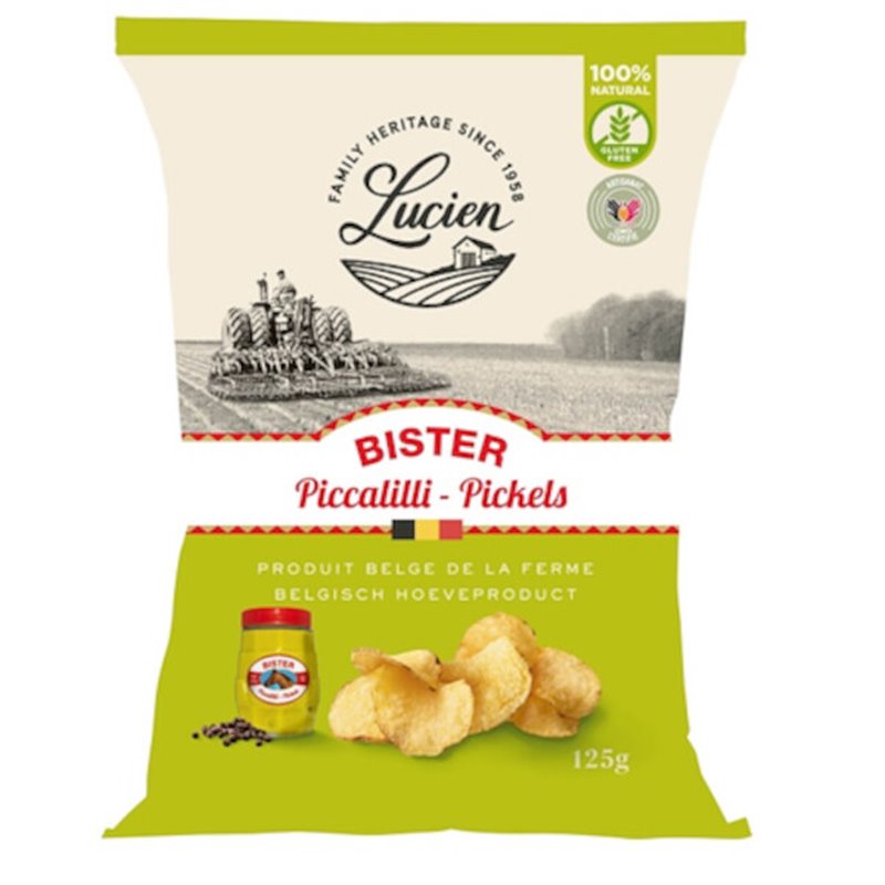 Les Chips de Lucien Belgische Chips met Bister Pickles 125g