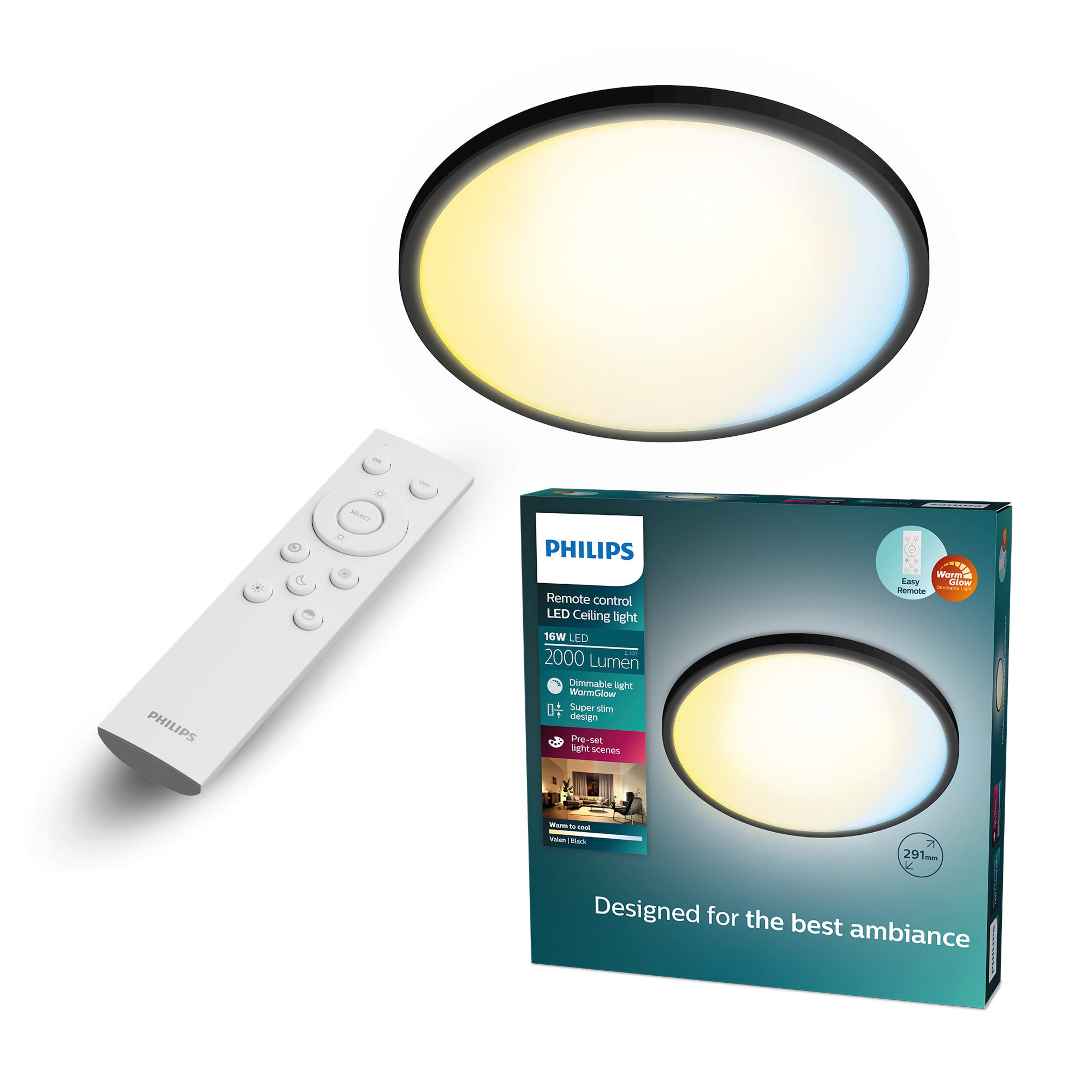 Philips Valen Plafondlamp Rond Zwart 29.1 cm 16W 2000lm 2200-6500K
