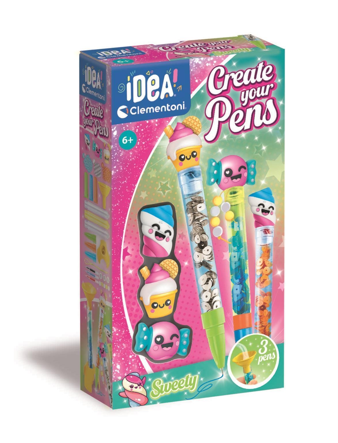 Clementoni Idea, maak je eigen pennen, Sweety, 3 pack