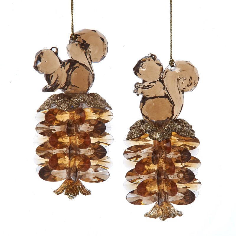Boomhanger Eekhoorn op Dennenappel Glitter - assorti - prijs per stuk