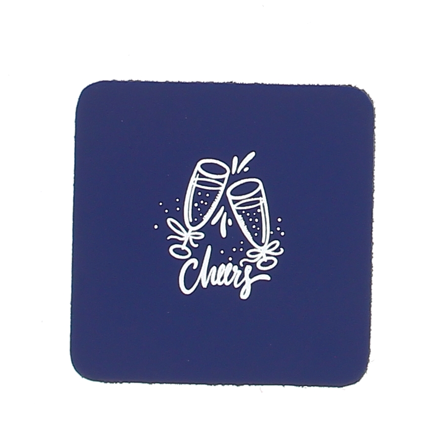 Enjoy Your Drink Glasonderzetter Leder Vierkant - Cobalt Blue/Silver Cheers