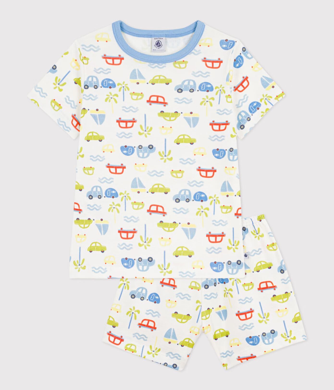 Petit Bateau Pyjama Kids Kort Autoprint Wit-Multicolor - 6 jaar